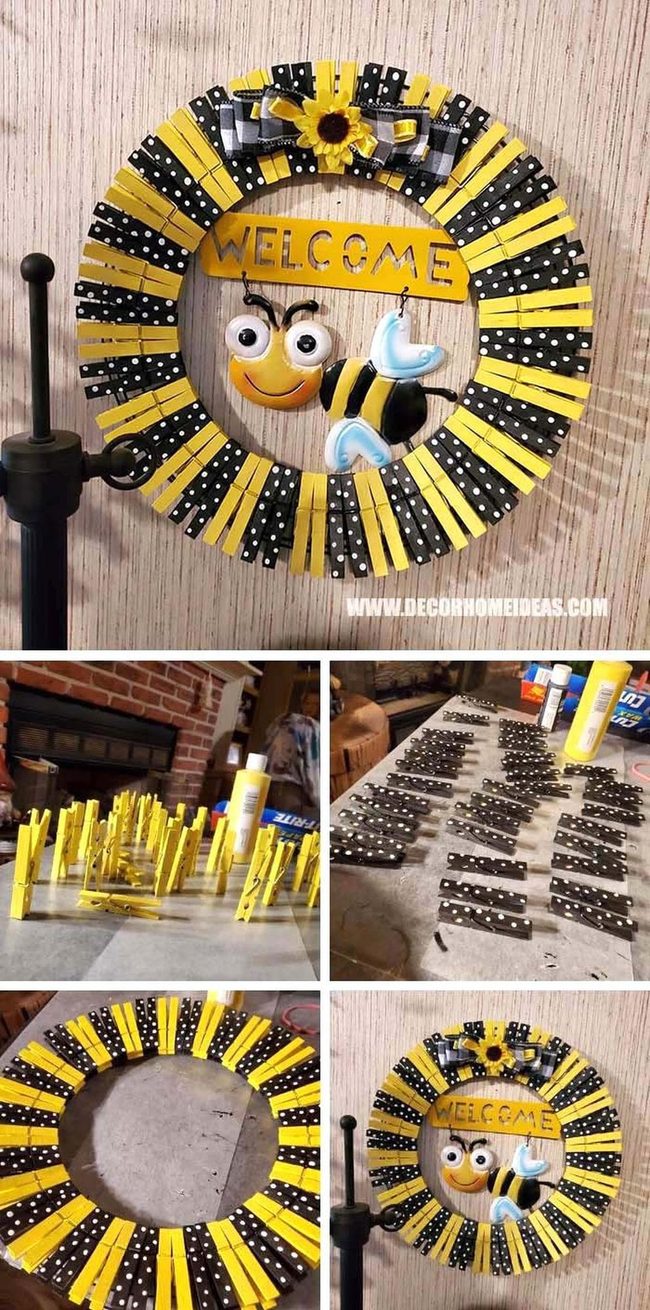 Yellow Clothespin Sunflower Wreath