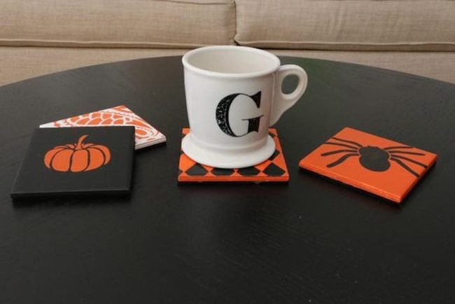 Black And Orange Pumpkin Coasters