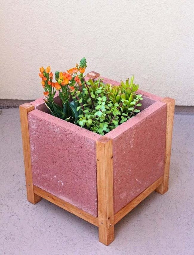 Concrete Wood Plant Pedestal
