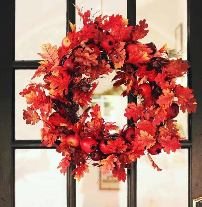 Red Leaf Wreath Black Door