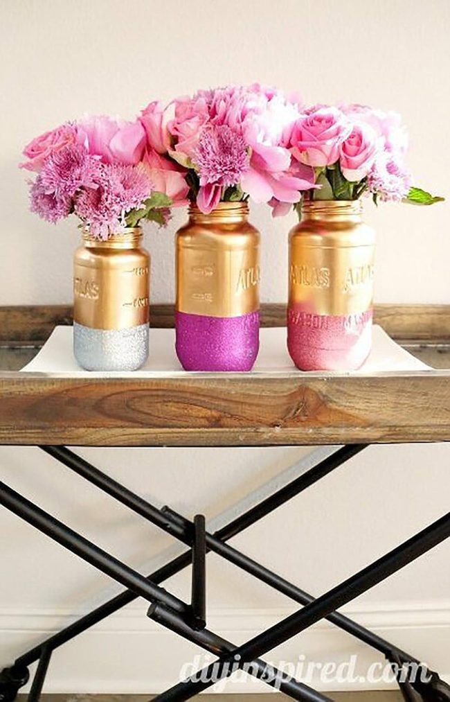 Gold Glitter Mason Jar Centerpieces