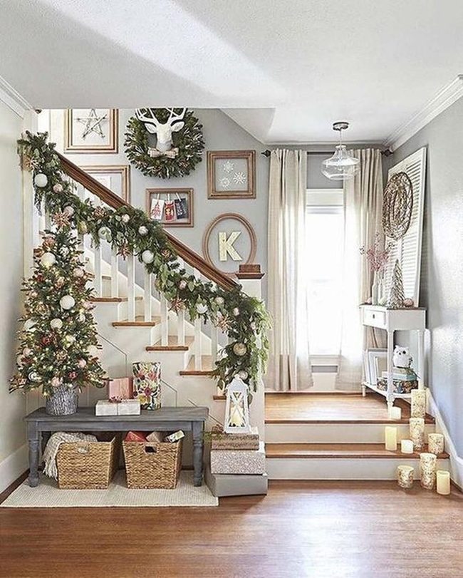 Evergreen Garland, Candlelit Stairs