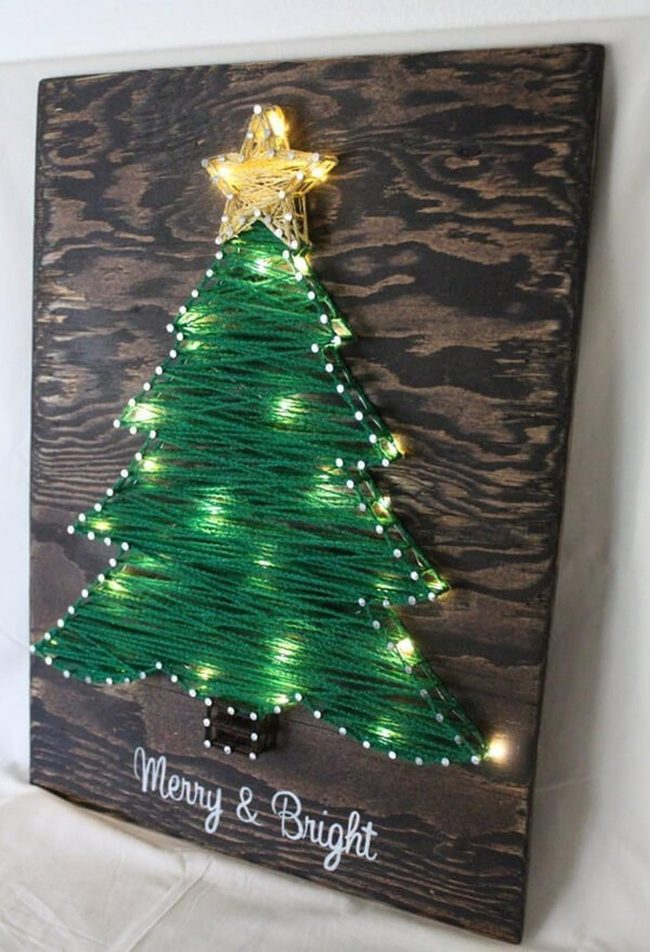 Dark Wood Wall Tree With White Lights