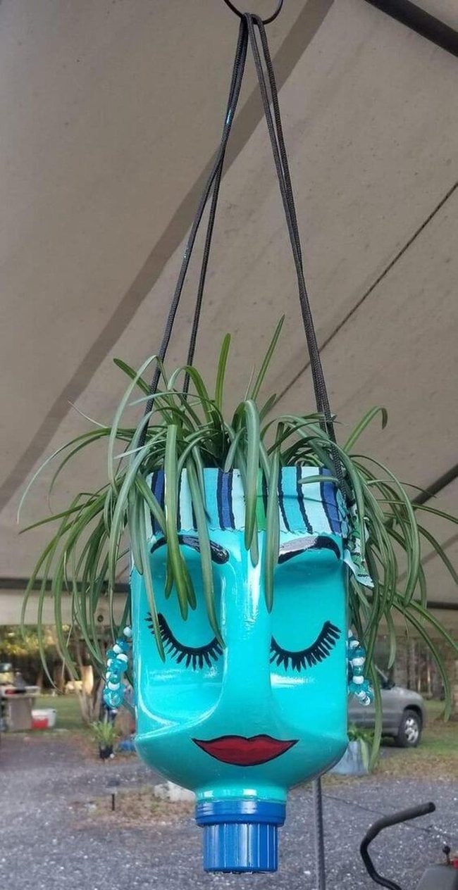 Turquoise Bottle Planter Face