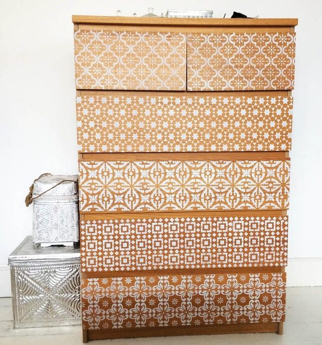 Monochrome Drawers With Stencil Details