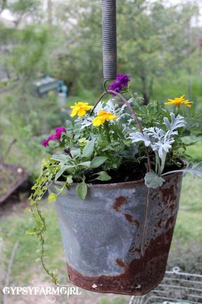 Vintage Buckets Cascading Blooms