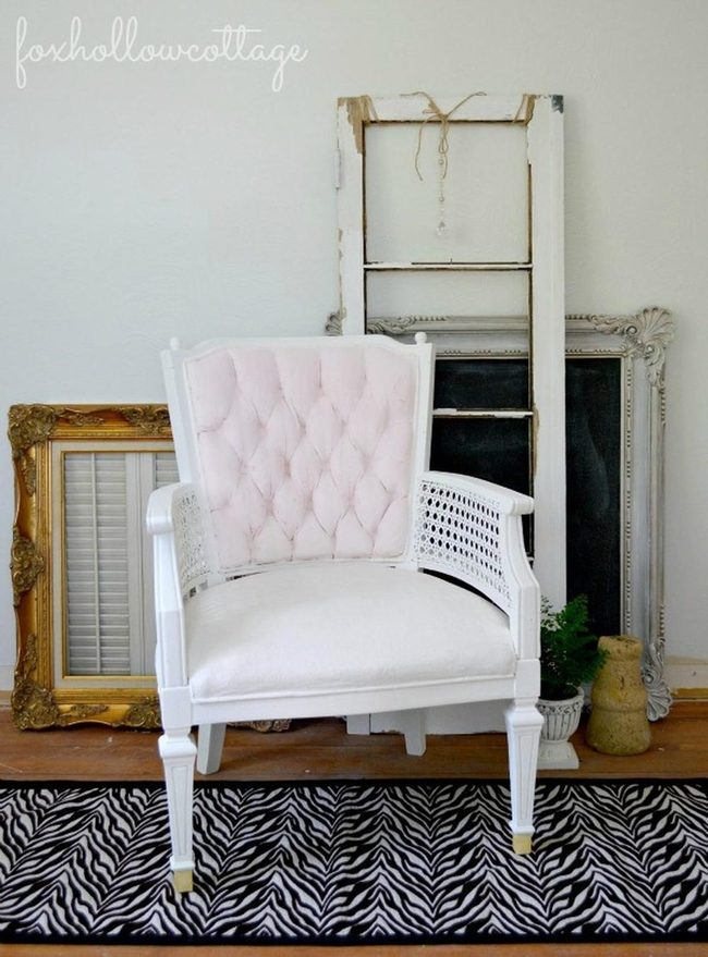 Woven Chair, Pink Tufted Corners