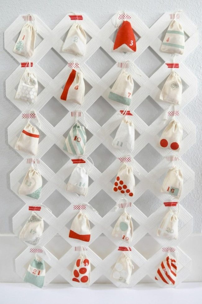 White Wood Grid With Striped Fabric Pockets