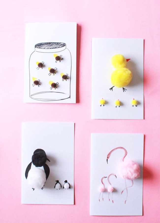 Fluffy Pom-Pom Animal Cards