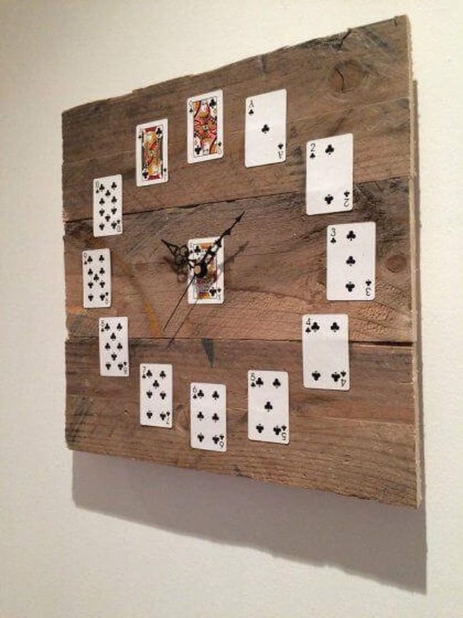Playing Card Clock On Wood