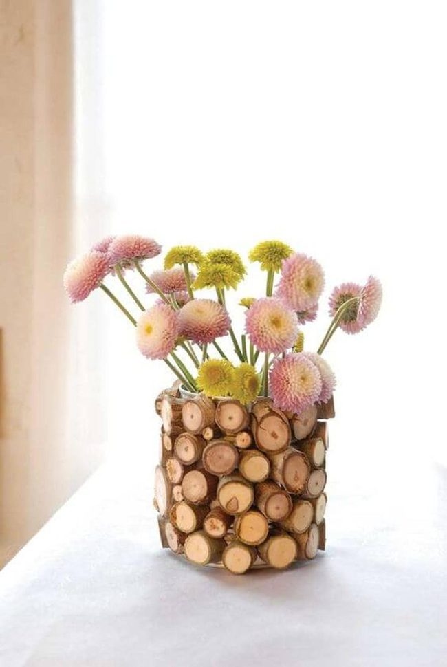 Stacked Wood Slice Vase