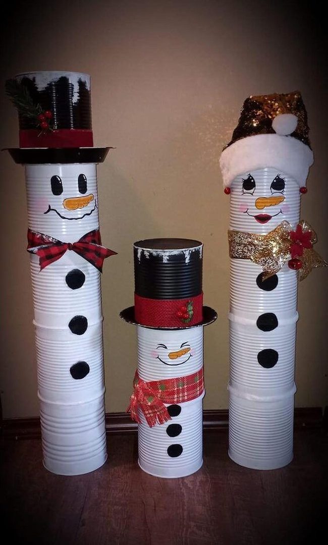 Painted Tin Snowmen Trio