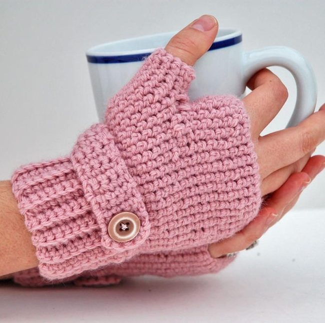 Pink Knit Fingerless Gloves