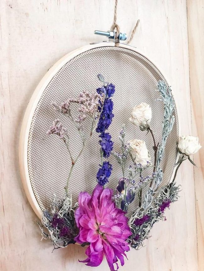 Purple Dried Flowers Wooden Frame