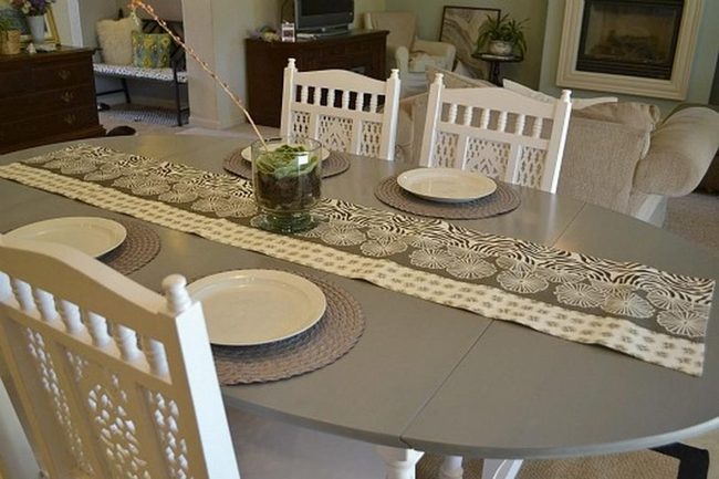 Gray Table, White Chairs, Woven Warmth