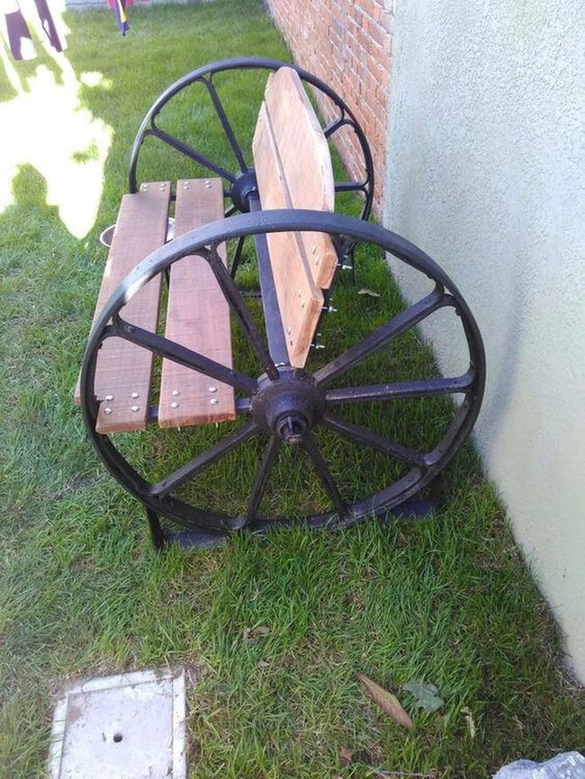 Vintage Wagon Wheel Bench