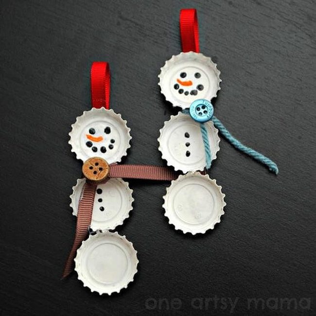Metallic Bottle Cap Snowman