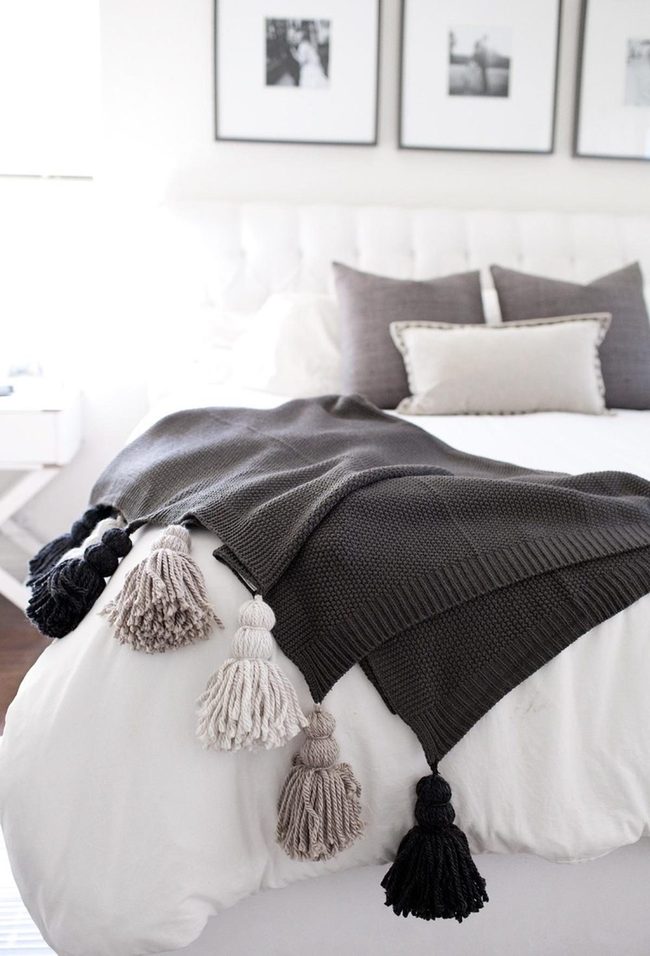 White Bedroom Gray Tassel Contrast