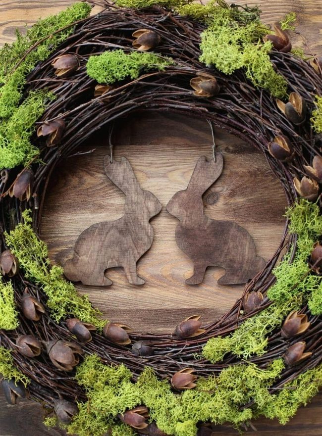 Grapevine Bunny Wreath Green Moss