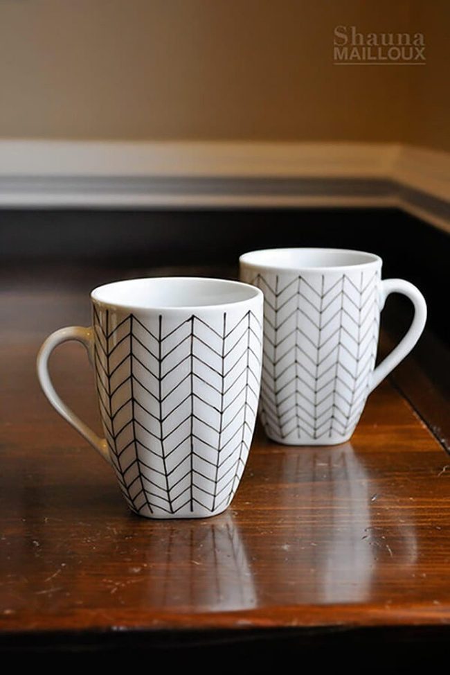 Square Mugs, Geometric Chevrons