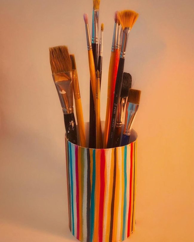 Painted Oatmeal Canisters for Brush Storage
