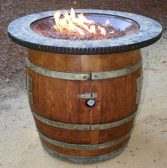 Wine Barrel Fire Pit Table