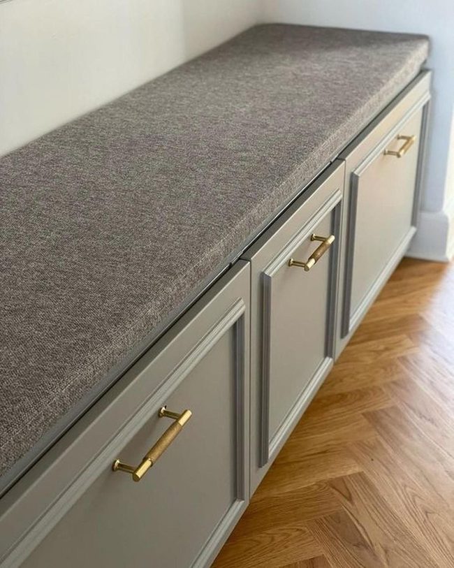 Gray Bench With Brass Hardware