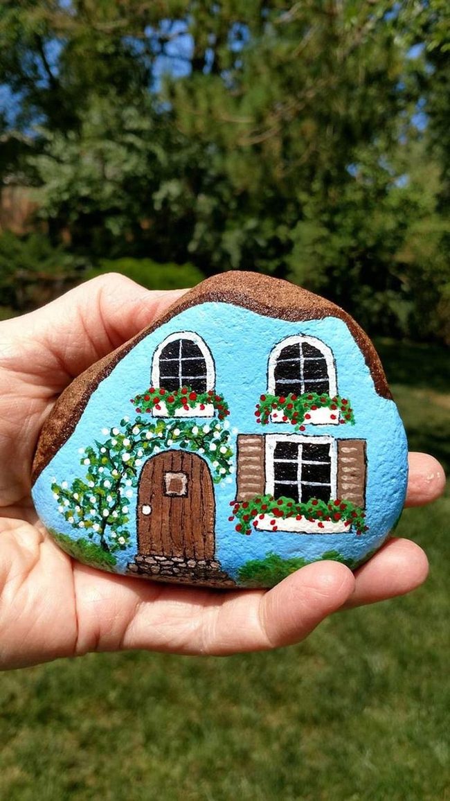 Blue Walls, Hand-Painted Flowers