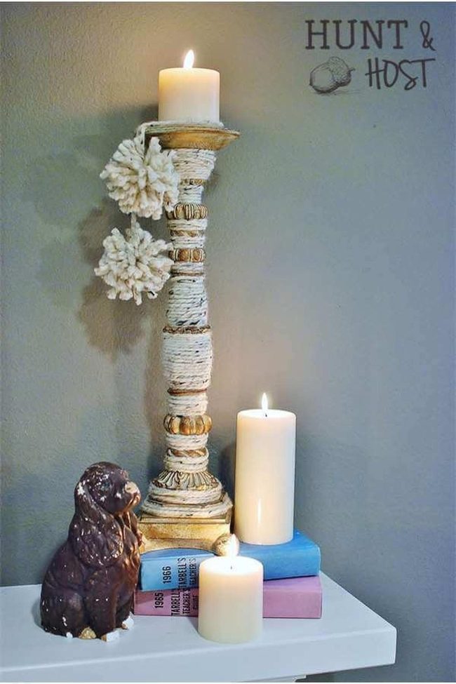 Yarn-Wrapped Wooden Candlesticks