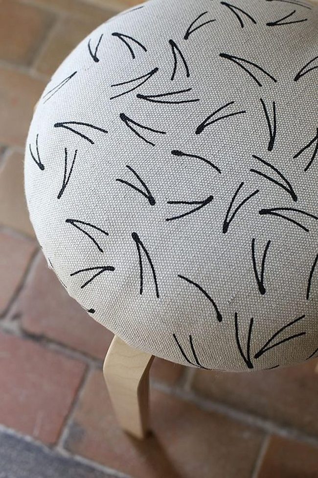 Geometric Fabric Stool, Natural Legs