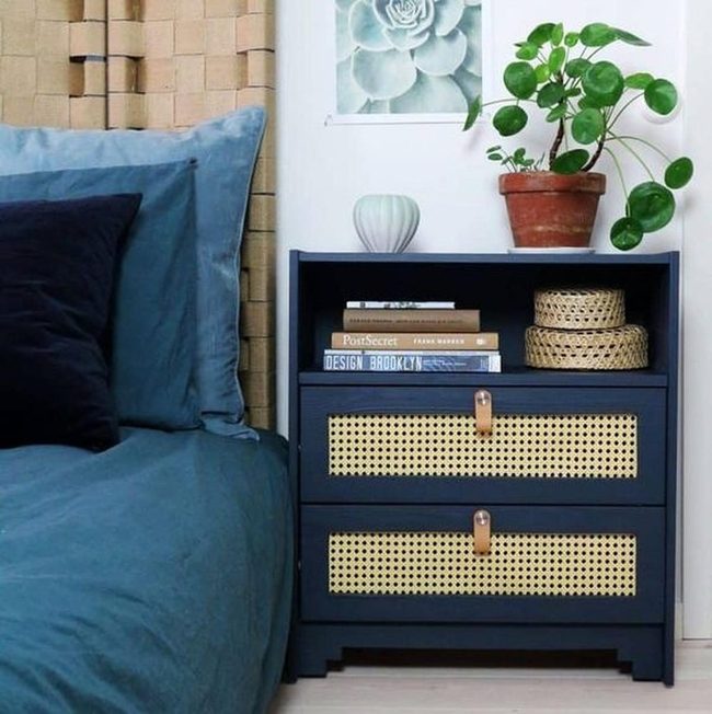 Deep Blue Bedroom With Wood Warmth