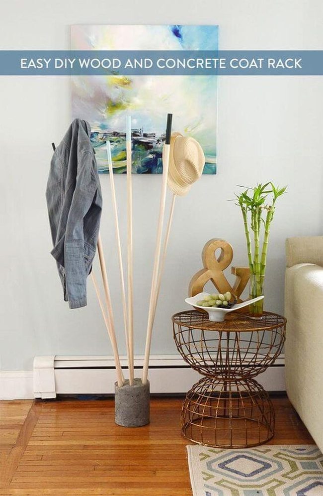 Concrete And Wood Coat Rack