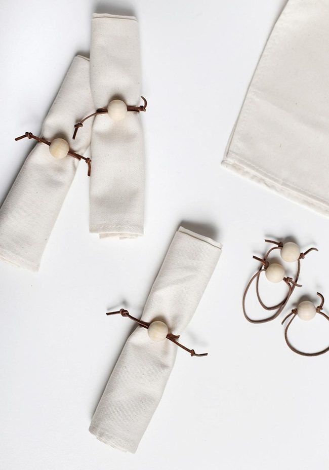 Leather-Wrapped Wood Napkin Rings