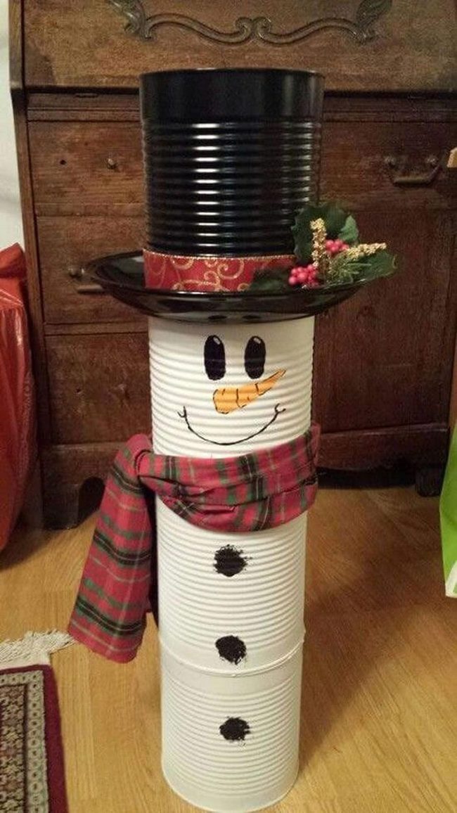 Stacked Painted Cans Snowman