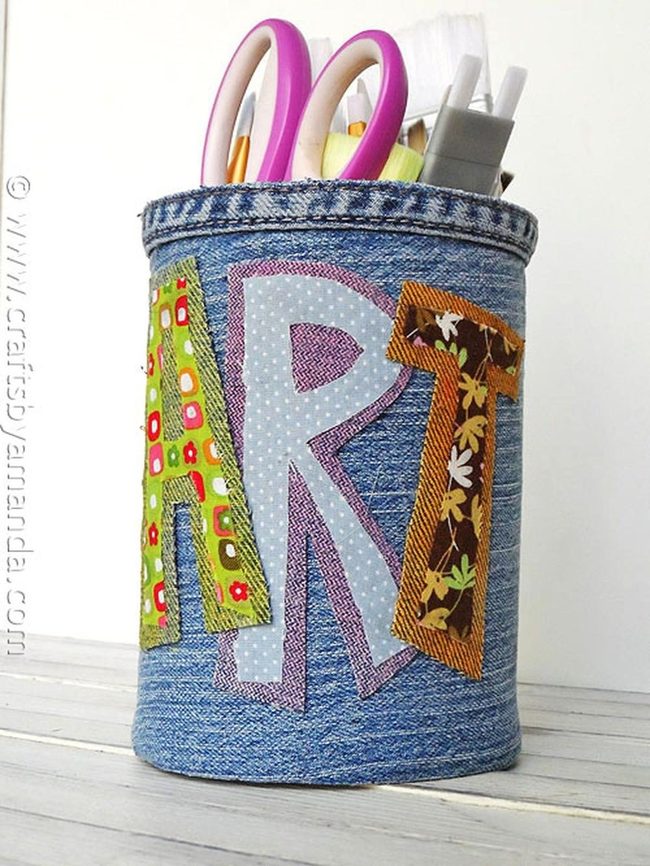 Denim Art Storage With Colorful Letters