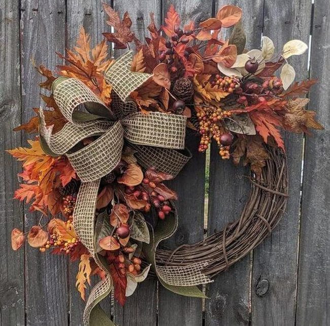 Autumn Orange Dried Leaf Wreath