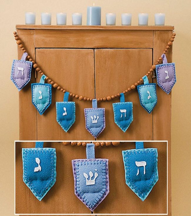 Blue Felt And Wooden Bead Garland