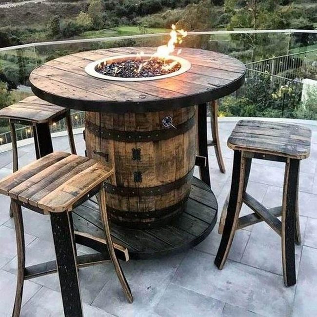 Whiskey Barrel Fire Pit Table