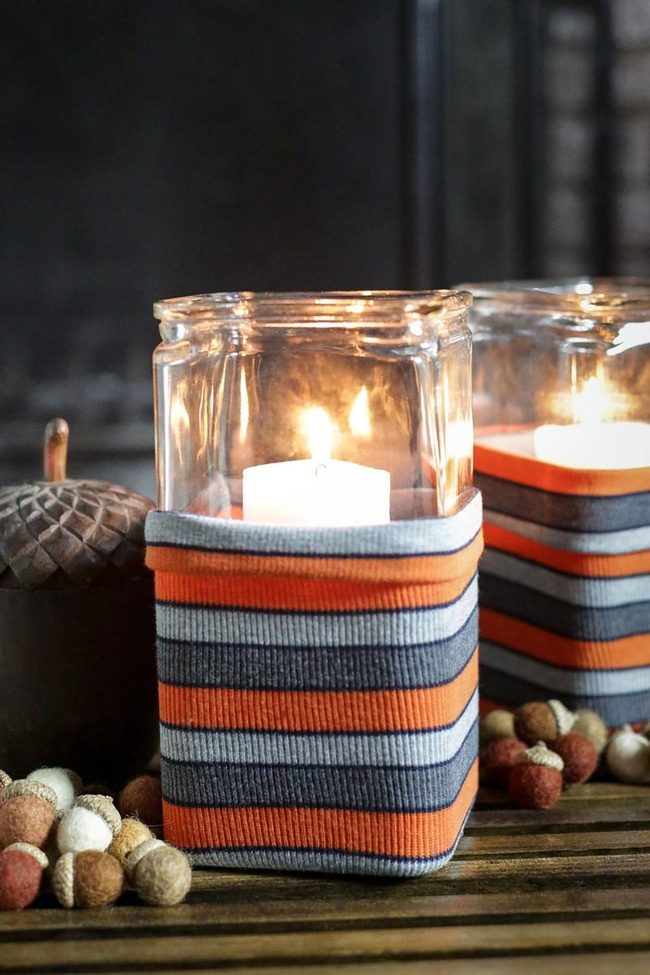 Striped Glass Candles, Autumn Warmth