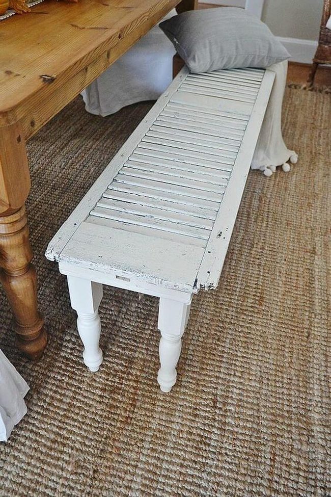 White Wood Slatted Bench