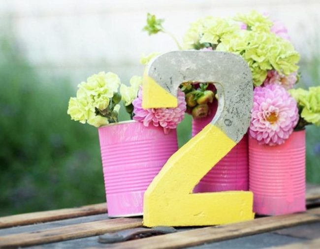 Hot Pink Metal Cans, Fresh Blooms