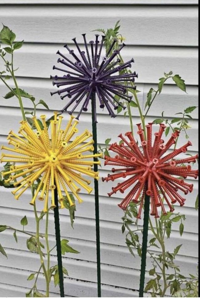 Recycled Screw Flower Sculptures