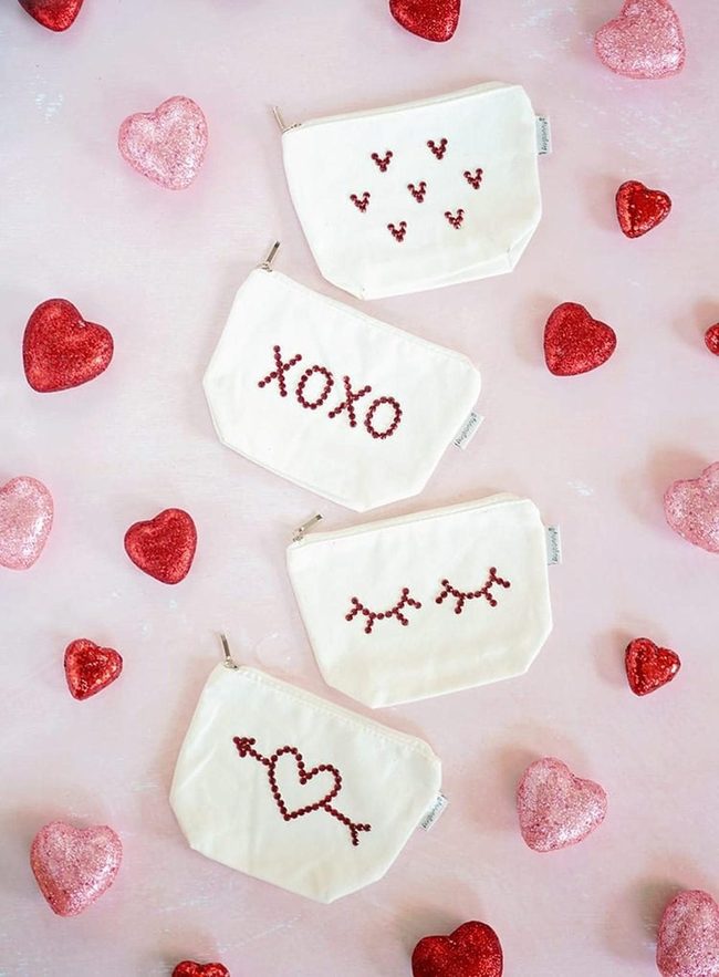 Red Beaded Heart Pouches