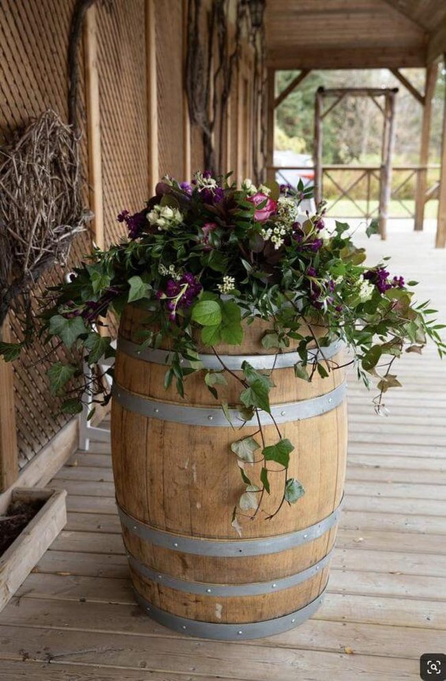 Blooming Wooden Barrel Gardens