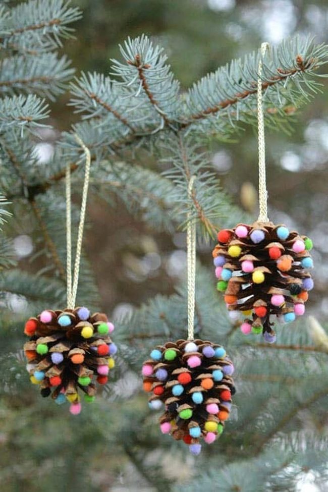 Fluffy Pompom Pinecone Ornaments