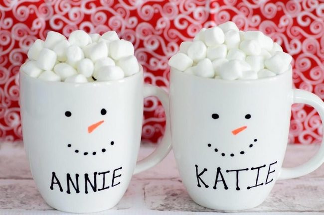 Red Ceramic Snowman Mugs