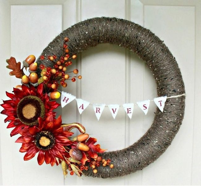 Deep Red Sunflowers Autumn Wreath