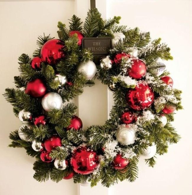 Red And Silver Pine Wreath