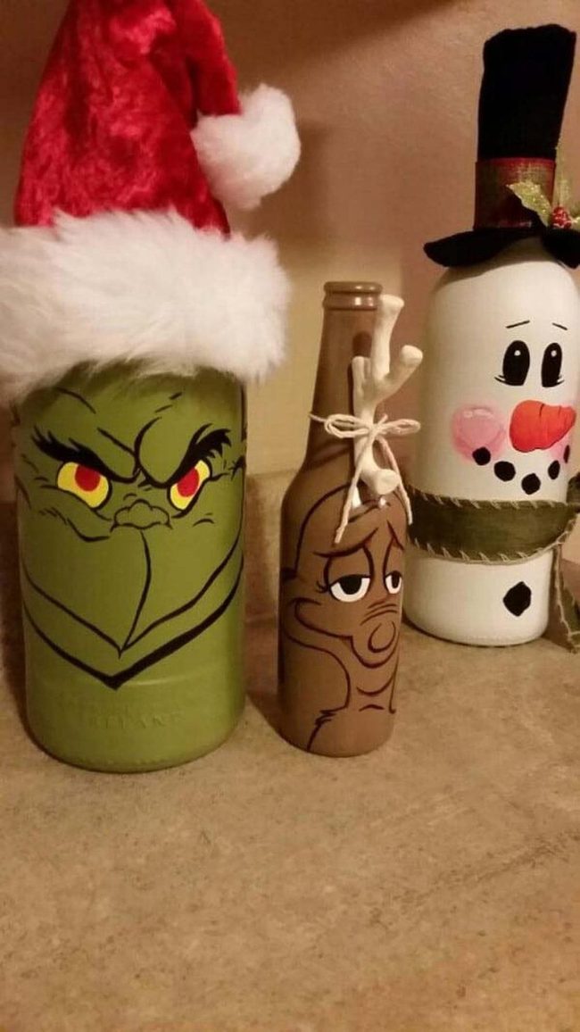 Green Grinch Wine Bottle Display