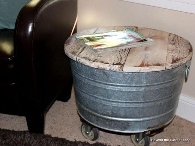 Weathered Wood Metal Bucket Table